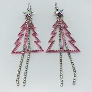 Betsey Johnson Pink Sparkly Christmas Tree Earrings!